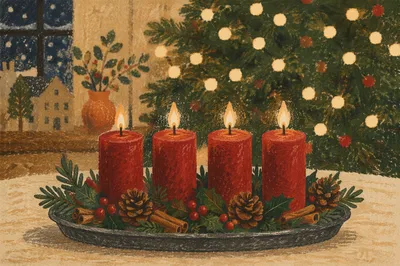 Advent Candle Wreath with Warm Bokeh