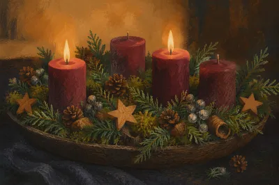 Warm Advent Candle Wreath Close-Up