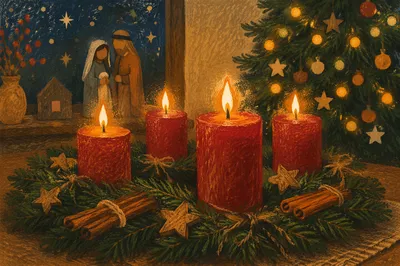 Warm Advent Candle Wreath Close-Up
