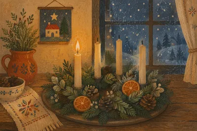 Warm Advent Wreath by Winter Window