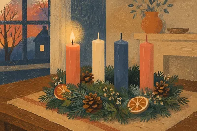 Warm Advent Candle Wreath at Dusk