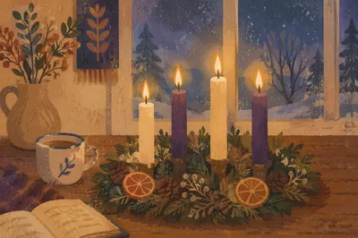 Warm Advent Candle Wreath at Dusk