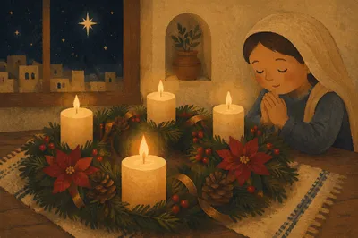 Warm Advent Wreath with Glowing Candles