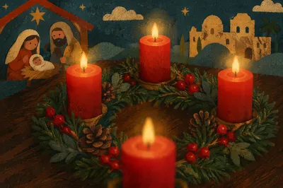 Warm Advent Wreath with Red Candles