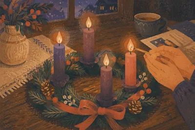 Warm Advent Wreath Candlelight at Dusk