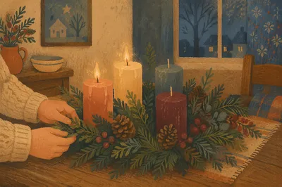 Warm Advent Wreath with Candlelight