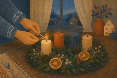 Advent Wreath Candle Lighting at Dusk