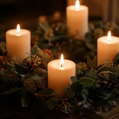Warm Advent Candle Wreath Still Life