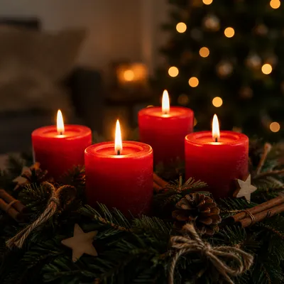 Warm Advent Wreath with Red Candles