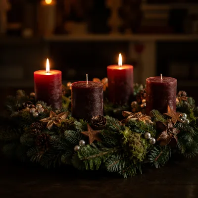 Warm Advent Wreath with Burgundy Candles