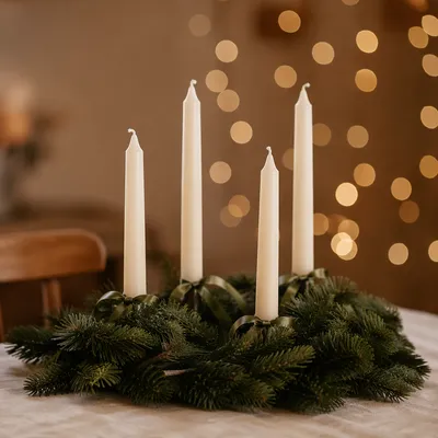 Warm Advent Wreath with Ivory Candles