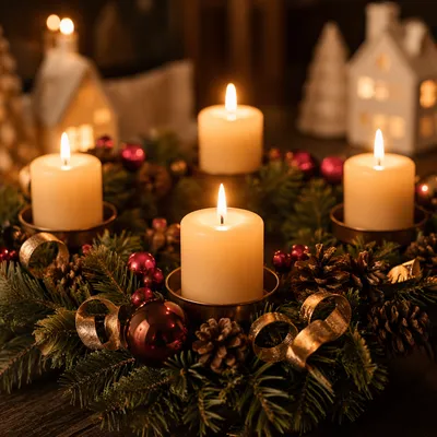 Warm Advent Wreath with Glowing Candles