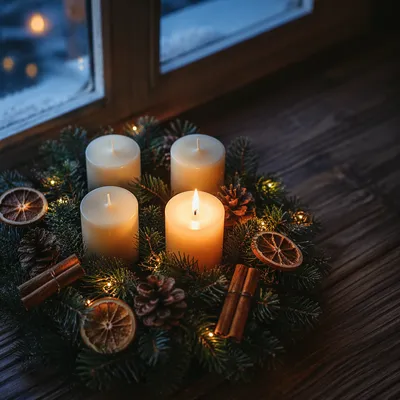 Advent Candle Wreath by Frosted Window