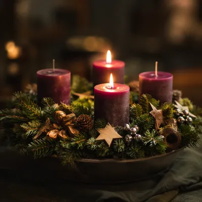Advent Candle Wreath in Warm Evening Light