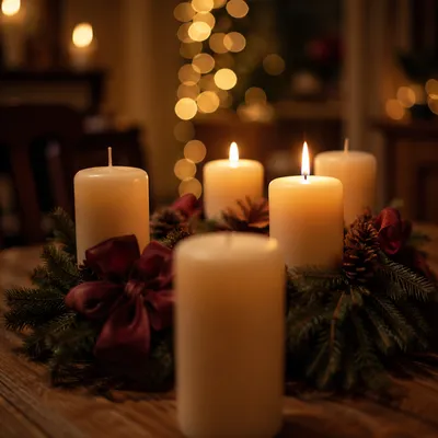 Warm Advent Wreath with Candlelight