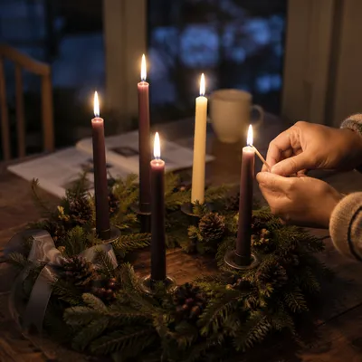 Warm Advent Wreath Candles at Winter Dusk