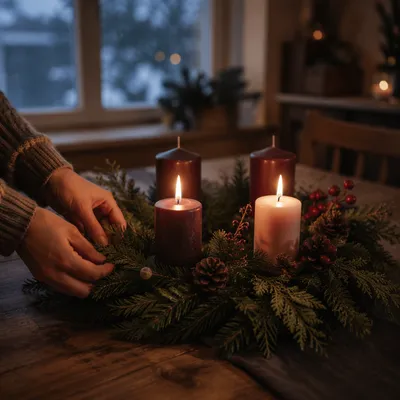 Warm Advent Wreath Candlelight at Dusk