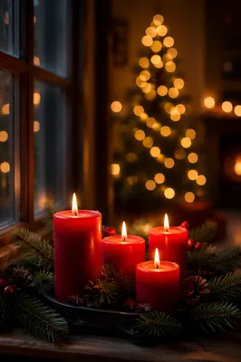 Warm Advent Candles in Evergreen Wreath