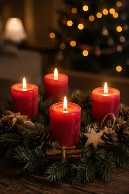 Warm Advent Wreath with Red Candles