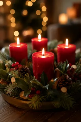 Warm Advent Candle Wreath with Evergreen