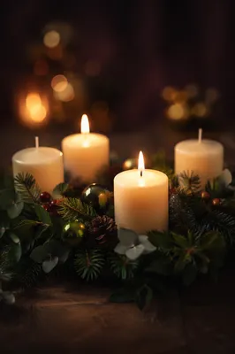 Warm Advent Wreath with Candlelight
