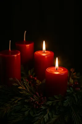 Warm Advent Candles in Evergreen Wreath