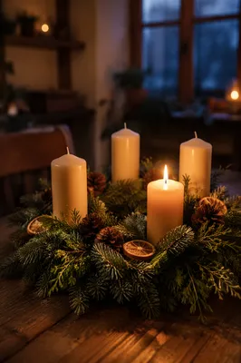 Warm Advent Wreath at Winter Dusk