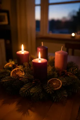 Warm Advent Wreath Candles at Dusk