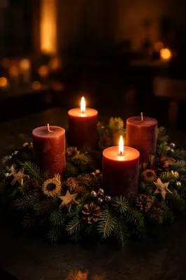 Warm Advent Wreath with Burgundy Candles