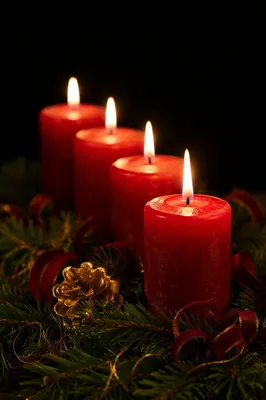Warm Advent Candles in Evergreen Wreath