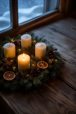 Advent Candle Wreath by Frosted Window