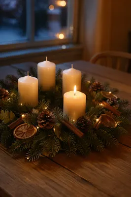 Warm Advent Candle Wreath at Dusk