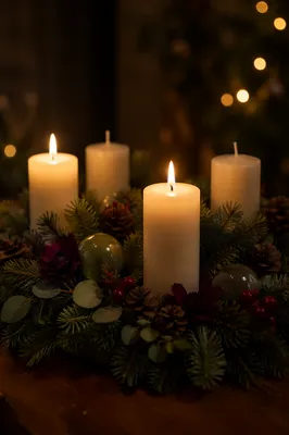 Warm Advent Candle Wreath in Cozy Interior
