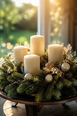 Elegant Advent Wreath with Ivory Candles