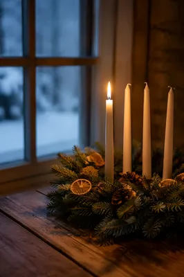 Warm Advent Wreath with Candlelight