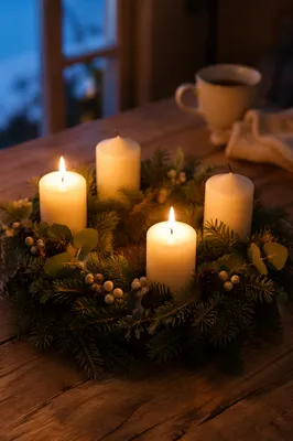 Warm Advent Wreath with Candlelight