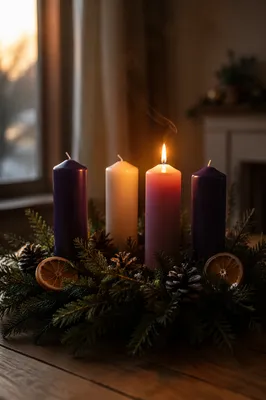 Warm Advent Candle Wreath at Dusk