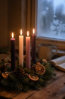 Warm Advent Candle Wreath at Dusk