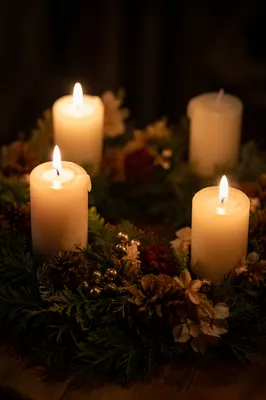 Warm Advent Candle Wreath in Candlelight