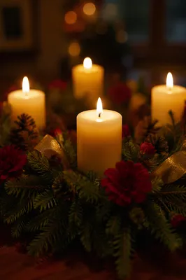 Warm Advent Wreath with Glowing Candles