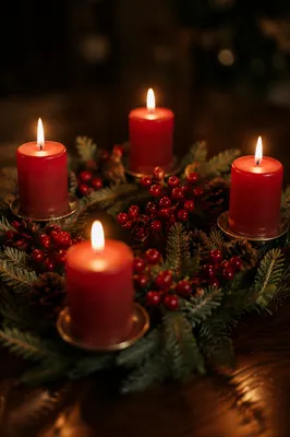 Warm Advent Wreath with Red Candles