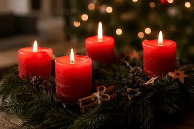 Warm Advent Wreath with Red Candles