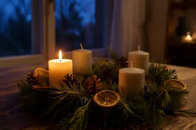 Warm Advent Wreath Candles at Winter Dusk