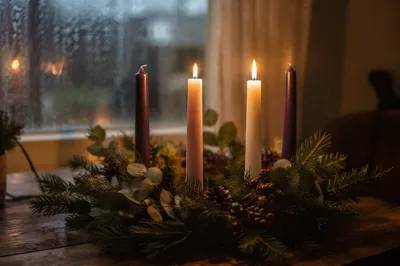 Warm Advent Candle Wreath at Dusk