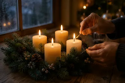 Warm Advent Wreath Candlelighting at Dusk