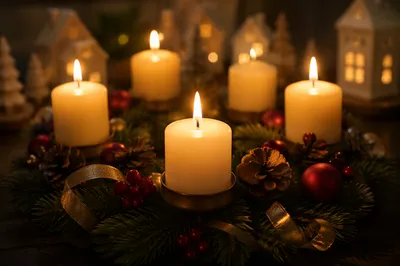 Warm Advent Wreath with Glowing Candles