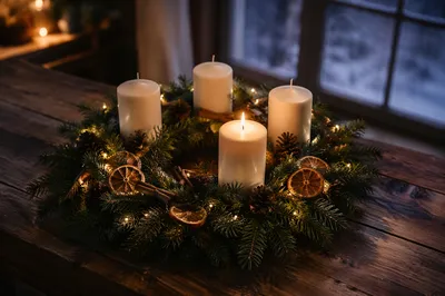 Advent Candles Wreath with Warm Glow