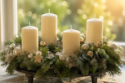 Elegant Advent Wreath with Ivory Candles