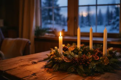 Warm Advent Wreath Candlelight at Twilight