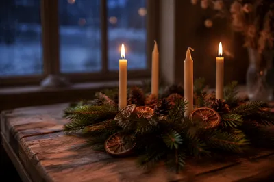 Warm Advent Wreath by Winter Window